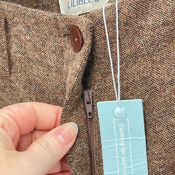Lilibleu Women's Tweed Flannel Wool Flat Front Flared Pants Brown Size 8 NWT - Picture 6 of 13